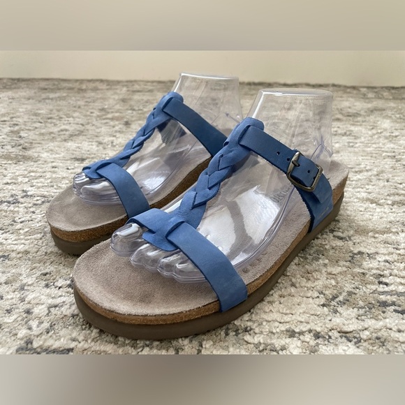 New! MEPHISTO Braided Nubuck Slide Sandals Blue Adjustable Strap Size 39 - Picture 6 of 9